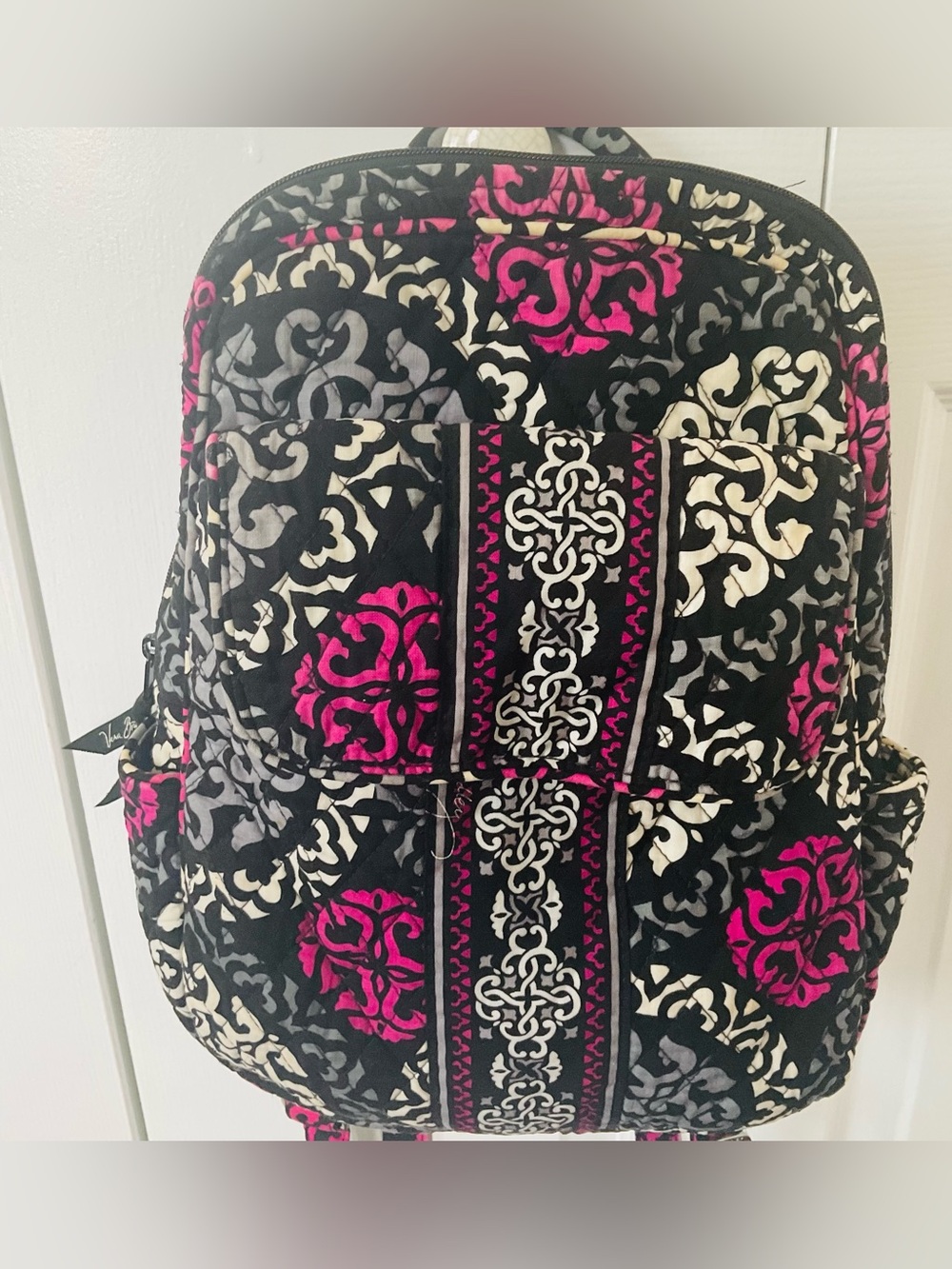 Vera Bradley Canterberry Magenta Black Backpack Bag Purse adjustable straps EUC